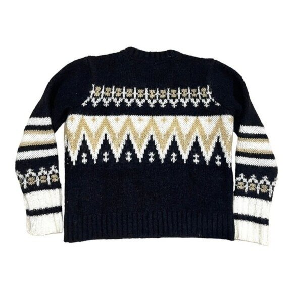 RD Style Women's Small Fair Isle Knit Wool Sweater Nordic Black Cream Geometric - Picture 3 of 4